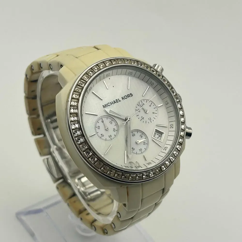 Michael Kors Runway MK-5079 White Acrylic Band Women’s Watch New Battery